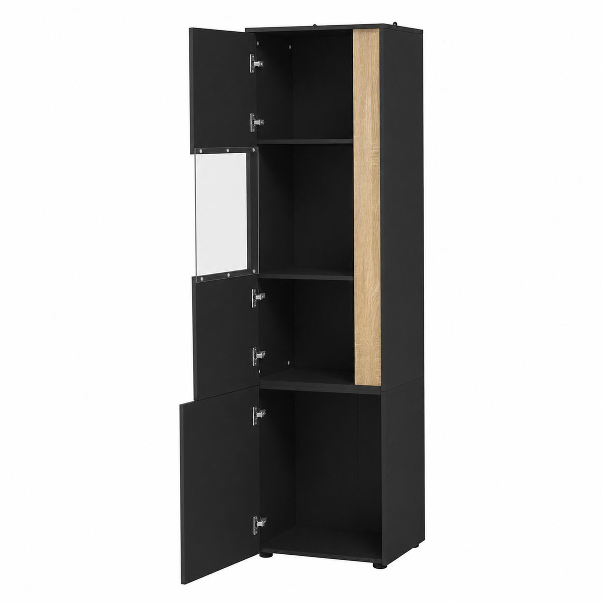 VITRINE 50x40x179 cm Schwarz Natur mit LED und 2 Türen - Schwarz, Holzwerkstoff (50/179/40cm) - FLIEKS