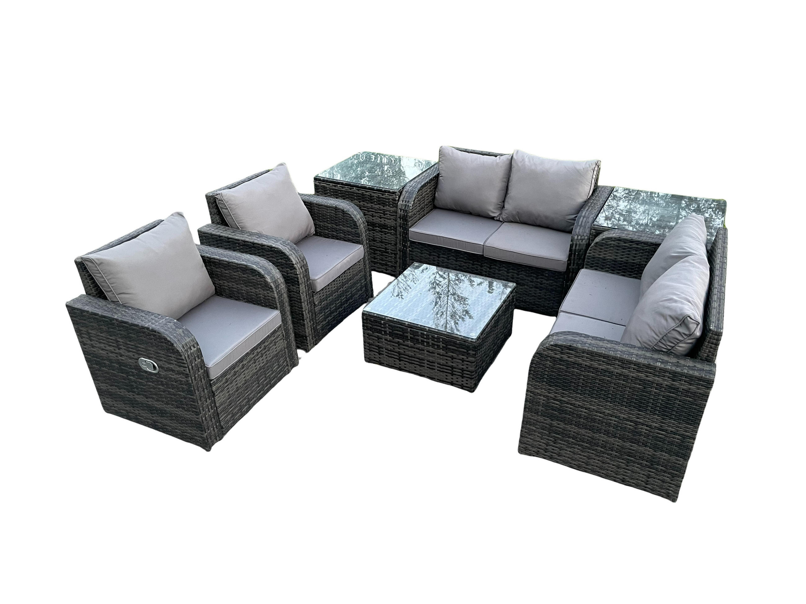 GARTENMÖBELGARNITUR Polyrattan Dunkelgrau 8-Sitzer - Dunkelgrau, Metall - Fimous