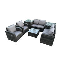 GARTENMÖBELGARNITUR Polyrattan Dunkelgrau 8-Sitzer - Dunkelgrau, Metall - Fimous