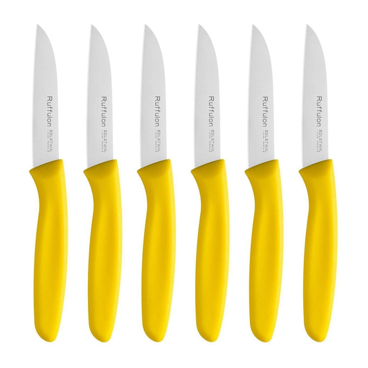 SCHÄLMESSER 6-teiliges Set Gelb Kunststoffgriff Edelstahl Klinge 3 Zoll - Goldfarben, Metall (19cm)