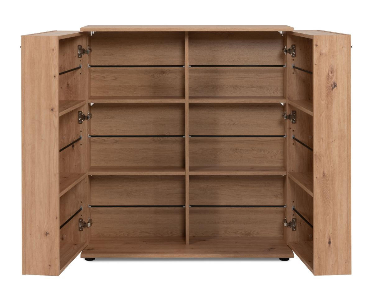 SCHUHSCHRANK Eiche Artisan 100 cm, Schuhkommode aufklappbar mit 12 Fächern - Schwarz/Eiche Artisan, Holzwerkstoff/Kunststoff (100/110/34cm) - Furn.Design