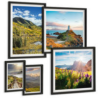 BILDER SET 5er Set - 50x50 cm & 20x30 cm & 40x60 cm Schwarzer Rahmen - Berglandschaften Wasserfall - Schwarz, Kunststoff (40/60cm) - TULUP