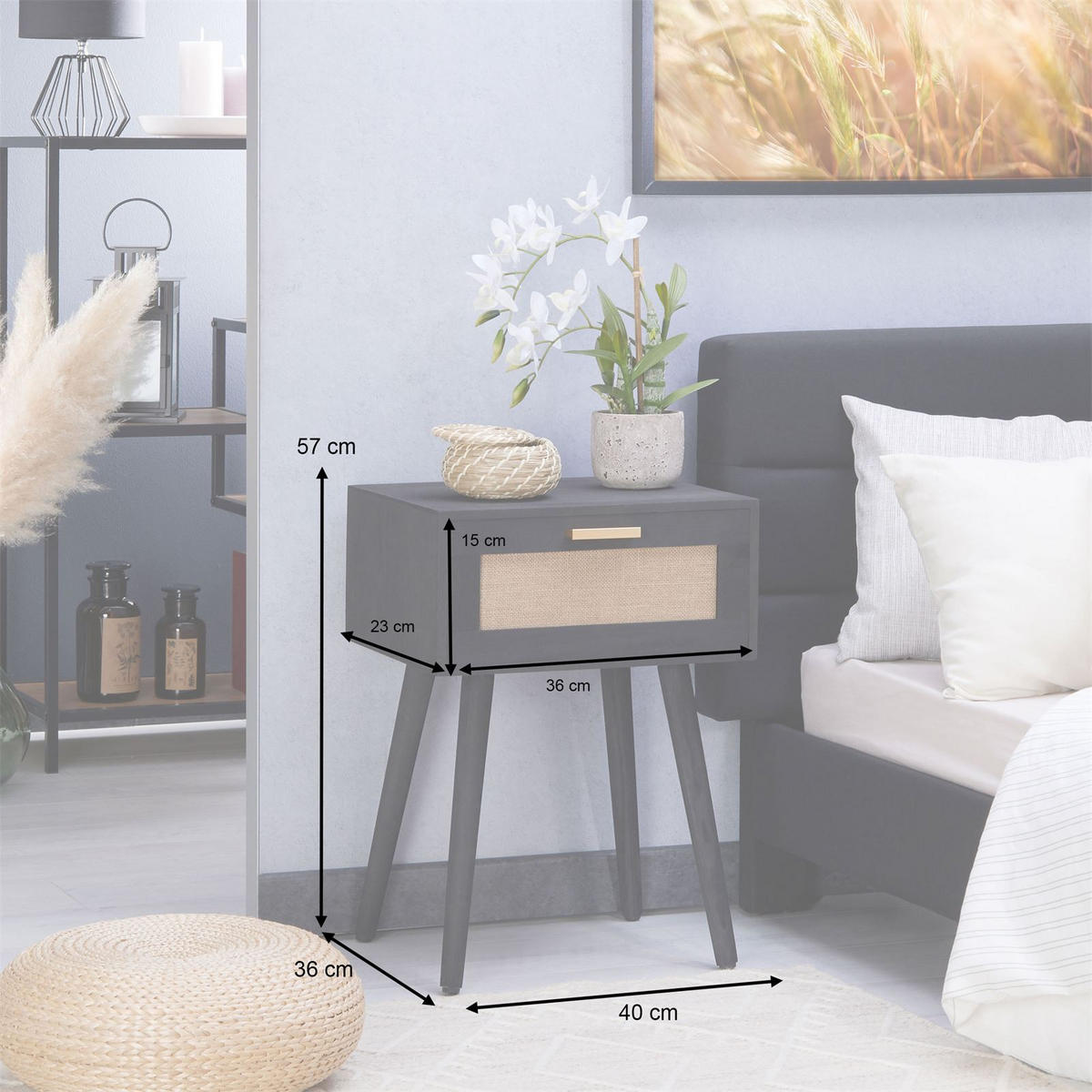 NACHTTISCH KIRAN - Schwarz, Holz (40/57/36cm) - CARO-Möbel