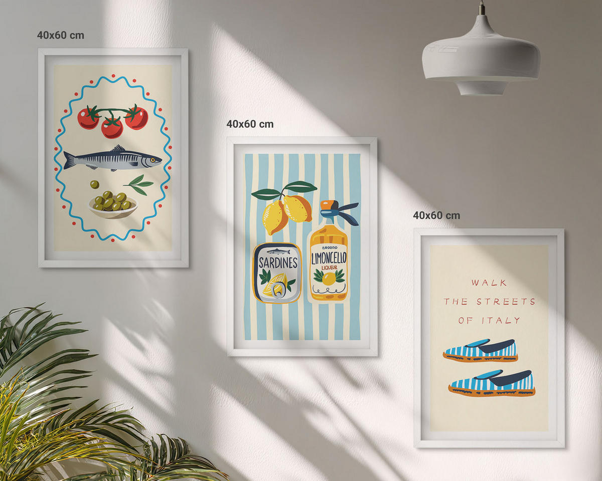 WANDBILDER 3er-Set - 40x60 cm Weißer Rahmen - Italienische Aromen und Lifestyle-Bilder - Weiß, Kunststoff (40/60cm) - ArtPrintCave