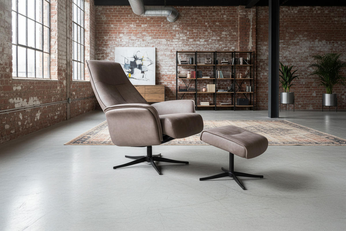 RELAXSESSEL-SET JOSIANE Anthrazit Lederfaserstoff Relaxfunktion - Anthrazit/Schwarz, Leder/Metall (78/107/87cm) - KAWOLA