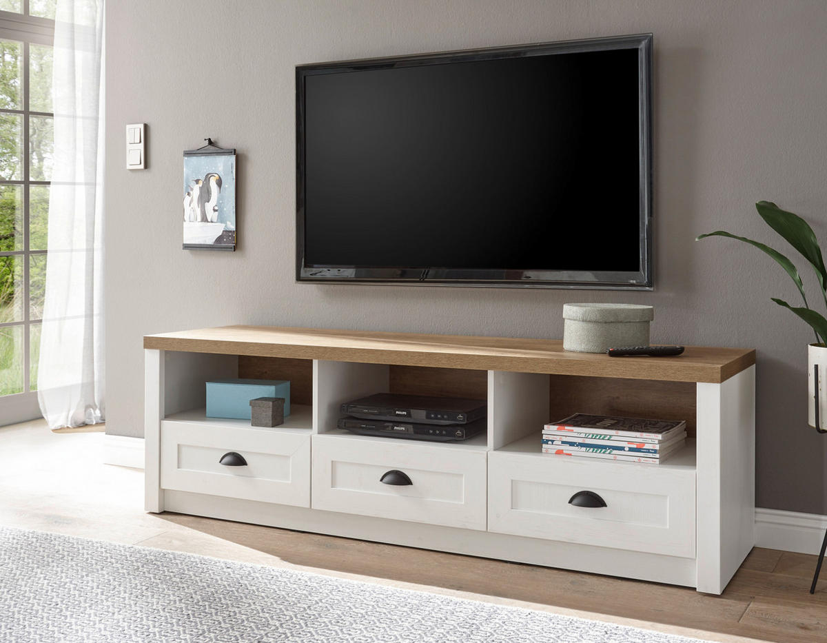 TV-LOWBOARD weiß Pinie, Eiche hell Landhaus, TV Unterteil 160 cm - Eichefarben/Weiß, Holzwerkstoff/Metall (160/47/43cm) - Furn.Design