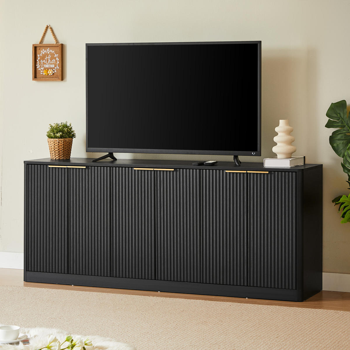 SIDEBOARD 170 cm Schwarz aus MDF mit 6 Türen - Schwarz, Holzwerkstoff (40/70.5/170cm) - OKMYHOME