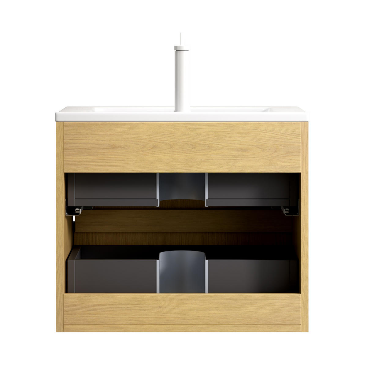 BADEZIMMERSCHRANK 61x39x51.5 cm Golden Oak & Weiß aus Keramik & Sperrholz mit 2 Schubladen - Eichefarben, Keramik (61/51.5/39cm) - Modfu
