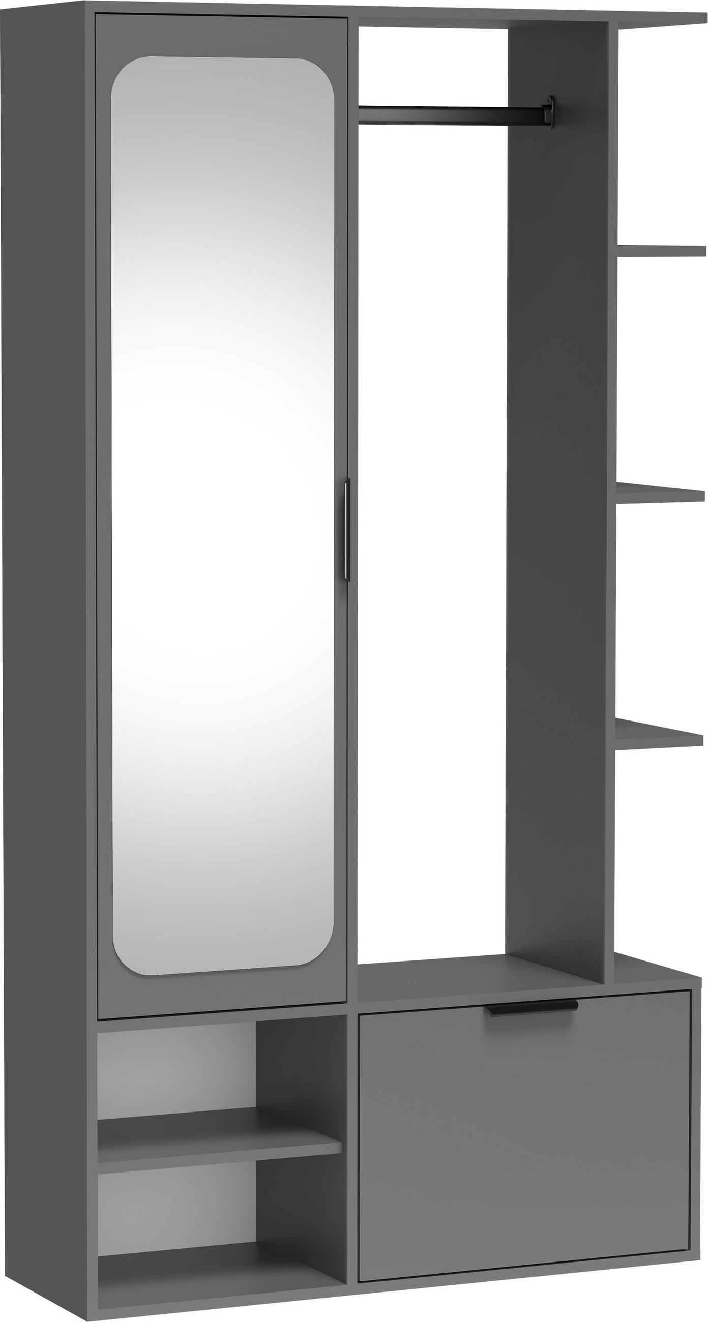 GARDEROBE Mela mit Spiegel, Sitzbank & Kleiderstange – 100/189/33 cm – Grau - Schwarz/Grau, Holzwerkstoff/Metall (100/189.4/33cm) - WFL GROUP