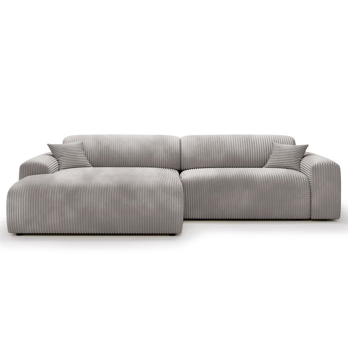 ECKSOFA mit Longchair - Cord - Hellgrau/Schwarz, Kunststoff/Textil (284/178cm) - home24