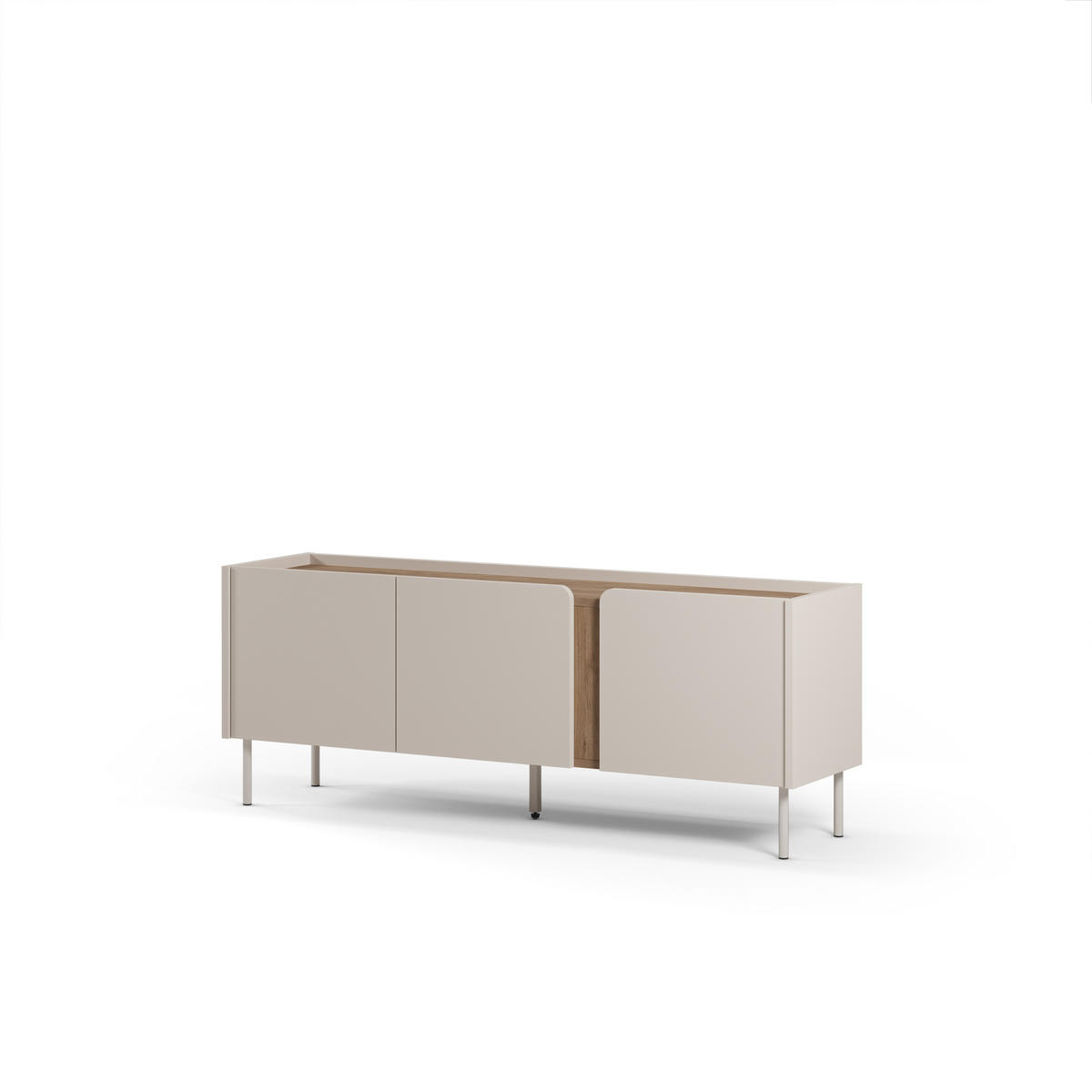 TV-MÖBEL mit 3 Türen aus Holz und Metall L140cm - BOXY - Beige - Beige, Holz (140/53/35cm) - Drawer