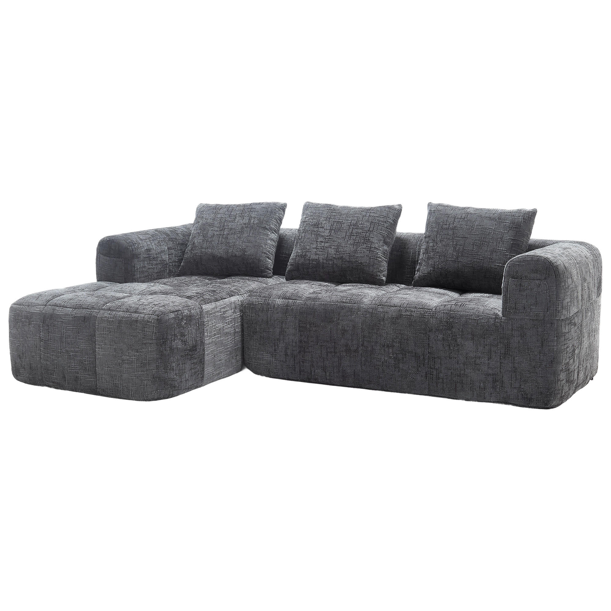 ECKSOFA-CHENILLE-SOFA mit Chaiselongue und Armlehnen, Grau - Grau, Textil (158/250cm) - KOMHTOM