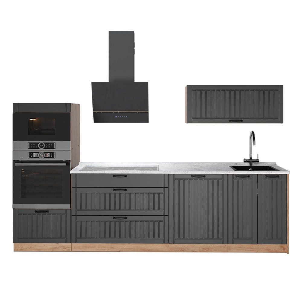 KUCHYNKA Fame-Line, Tmavo-sivá/Dub Goldkraft, 280 cm, AP Marble - dub medový/tmavosivá, kompozitné drevo (280/153.6/60cm) - Vicco