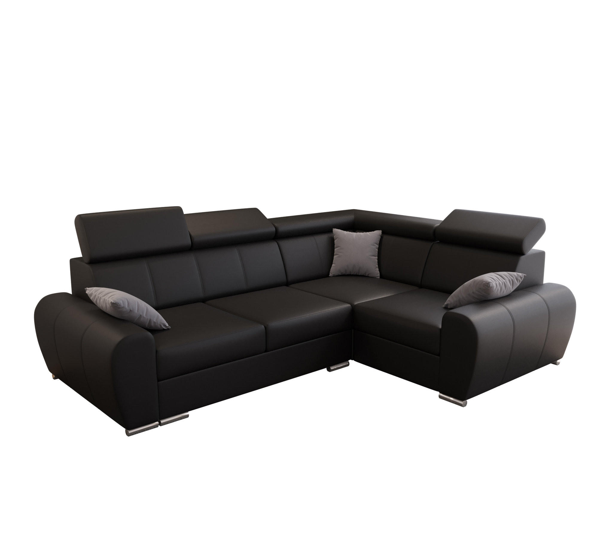 ECKSOFA APOLLO KN08, Eckcouch in L-Form mit Schlaffunktion, Farbe: Schwarz, Kunstleder, Ottomane Rechts - Schwarz, Textil (255/190cm) - O-Sofa