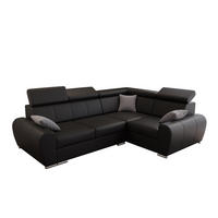 ECKSOFA APOLLO KN08, Eckcouch in L-Form mit Schlaffunktion, Farbe: Schwarz, Kunstleder, Ottomane Rechts - Schwarz, Textil (255/190cm) - O-Sofa