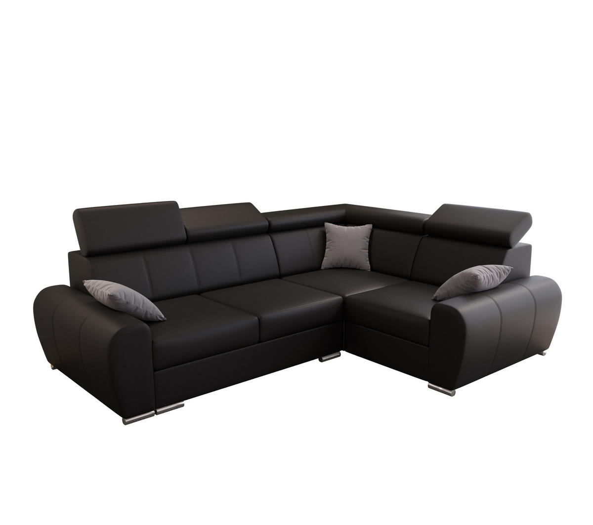 ECKSOFA APOLLO KN08, Eckcouch in L-Form mit Schlaffunktion, Farbe: Schwarz, Kunstleder, Ottomane Rechts - Schwarz, Textil (255/190cm) - O-Sofa