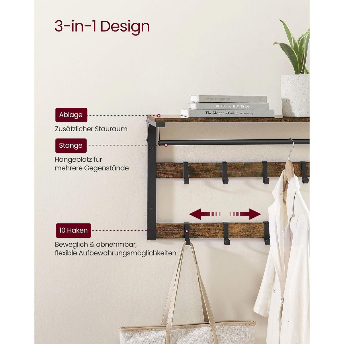 WANDGARDEROBE PORT LOUIS - Braun, Metall (80/42/30cm) - Hansiro