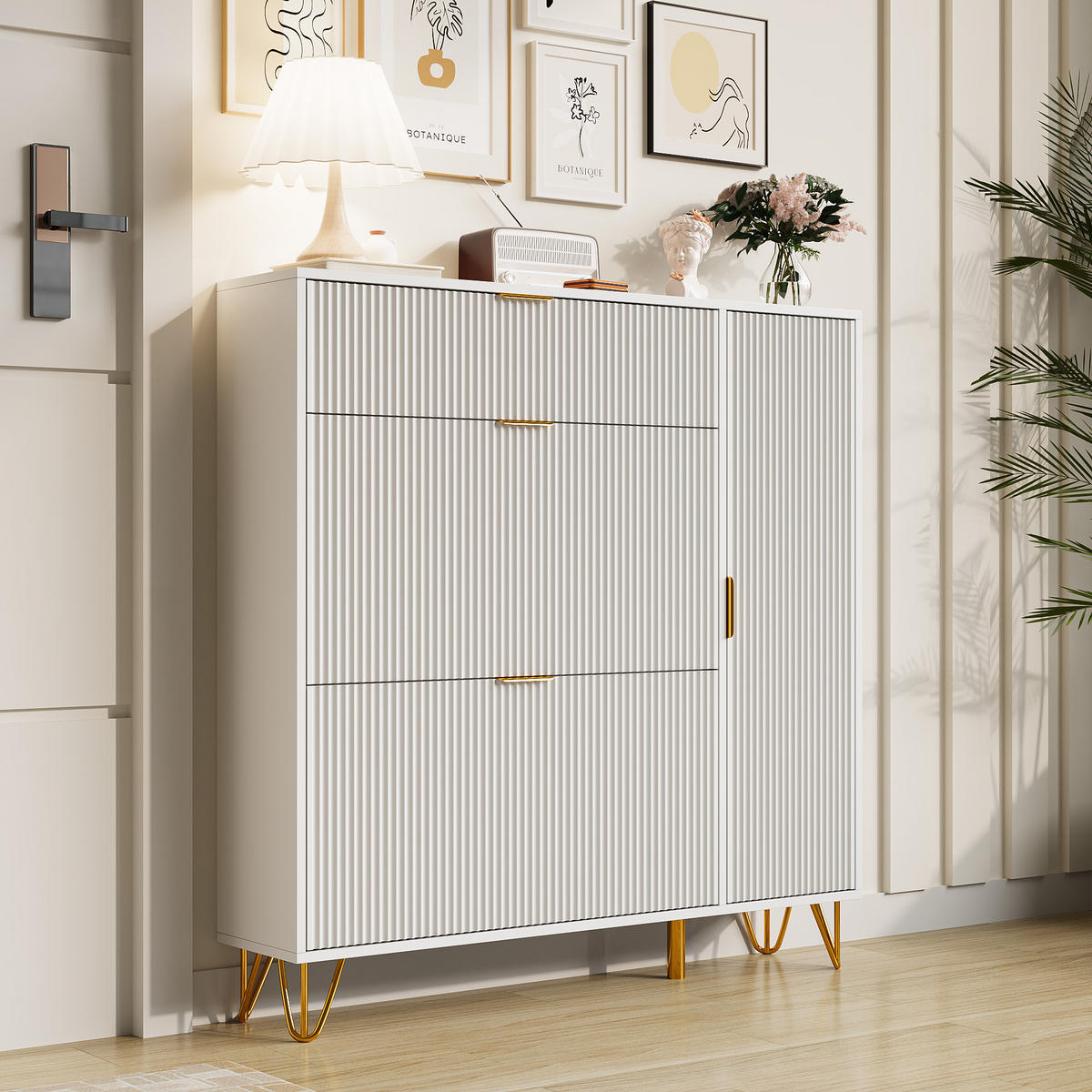 SCHUHSCHRANK schmal 3 Klappen Kippschutz weiß - Weiß, Holz (110/114.5/24cm) - Fortuna Lai