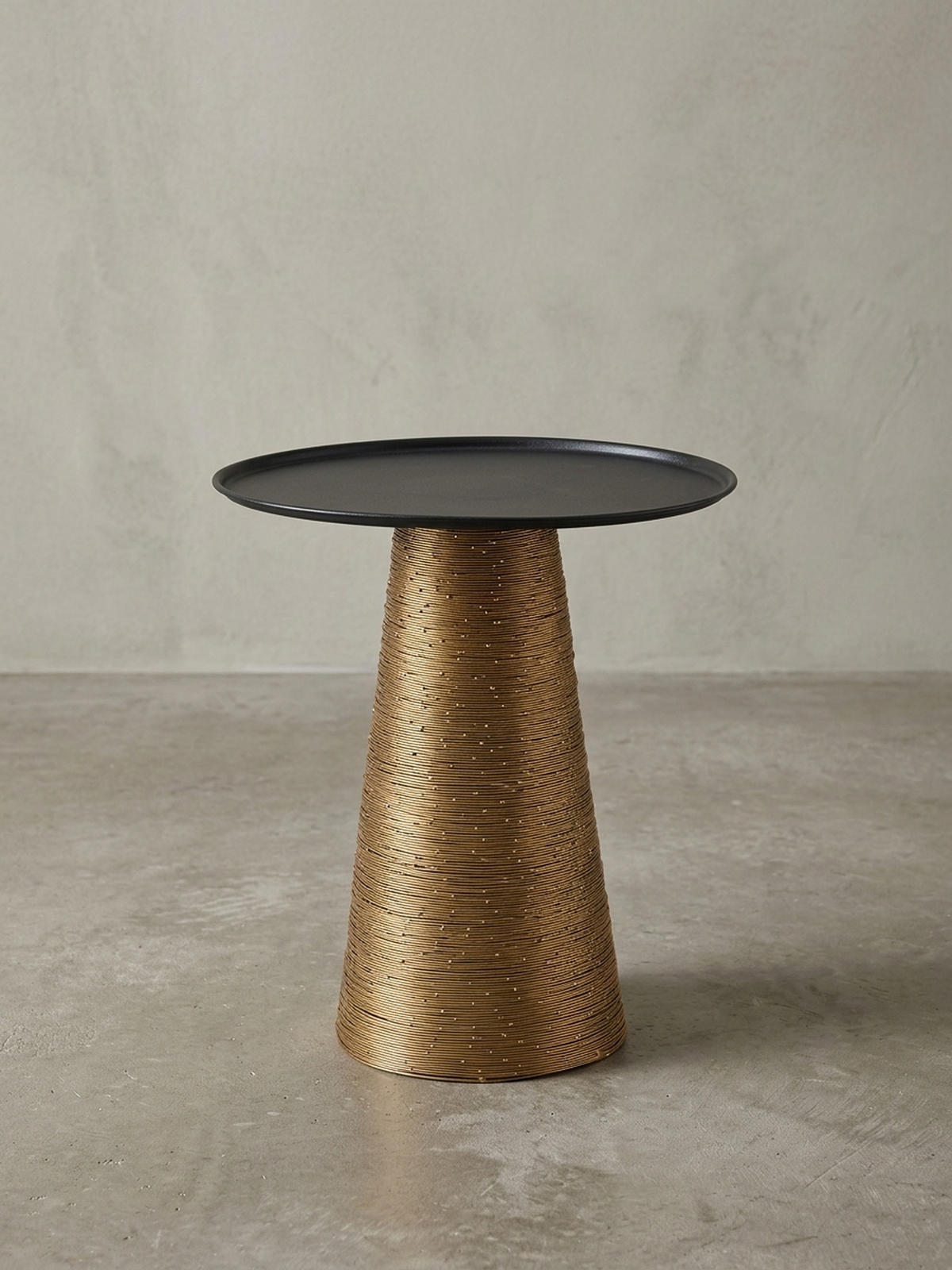 BEISTELLTISCH – Rund Aluminium Schwarz Gold Muster handgefertigt 40x40 cm - Goldfarben, Metall (40/40/45cm) - KADIMA DESIGN