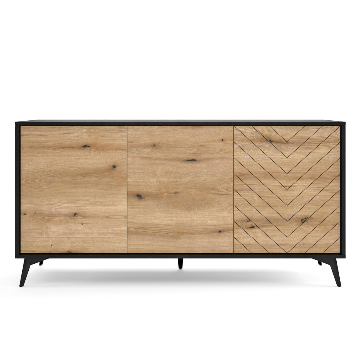 SIDEBOARD Jasper K154 - Eiche Evoke, Schwarz - Eichefarben/Schwarz, Glas/Holzwerkstoff (154/77/39cm) - Komodee