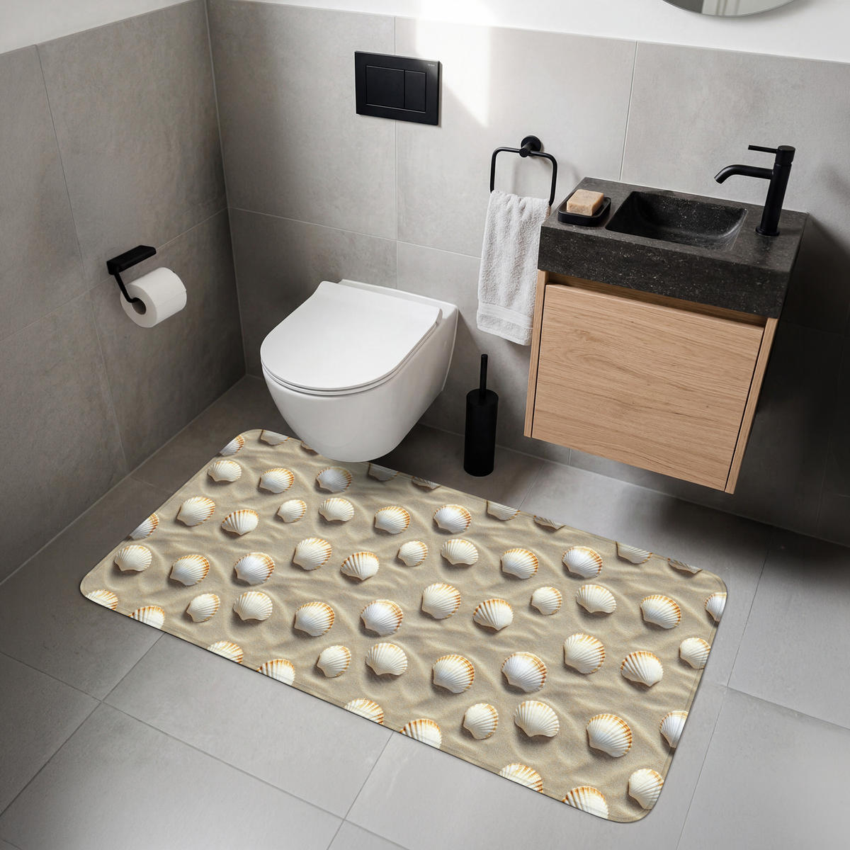 WC PŘEDLOŽKA Mušle - Písek - Námořní 120x60 cm - písková barva, textil/plast (120/1cm) - OnlyWow