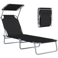 SONNENLIEGE Klappbare mit mehrfach verstellbarer Rückenlehne und verstellbarem Sonnenschutz,187x58x36 cm ,Schwarz - Schwarz, Metall (58/36/187cm) - Vallsero