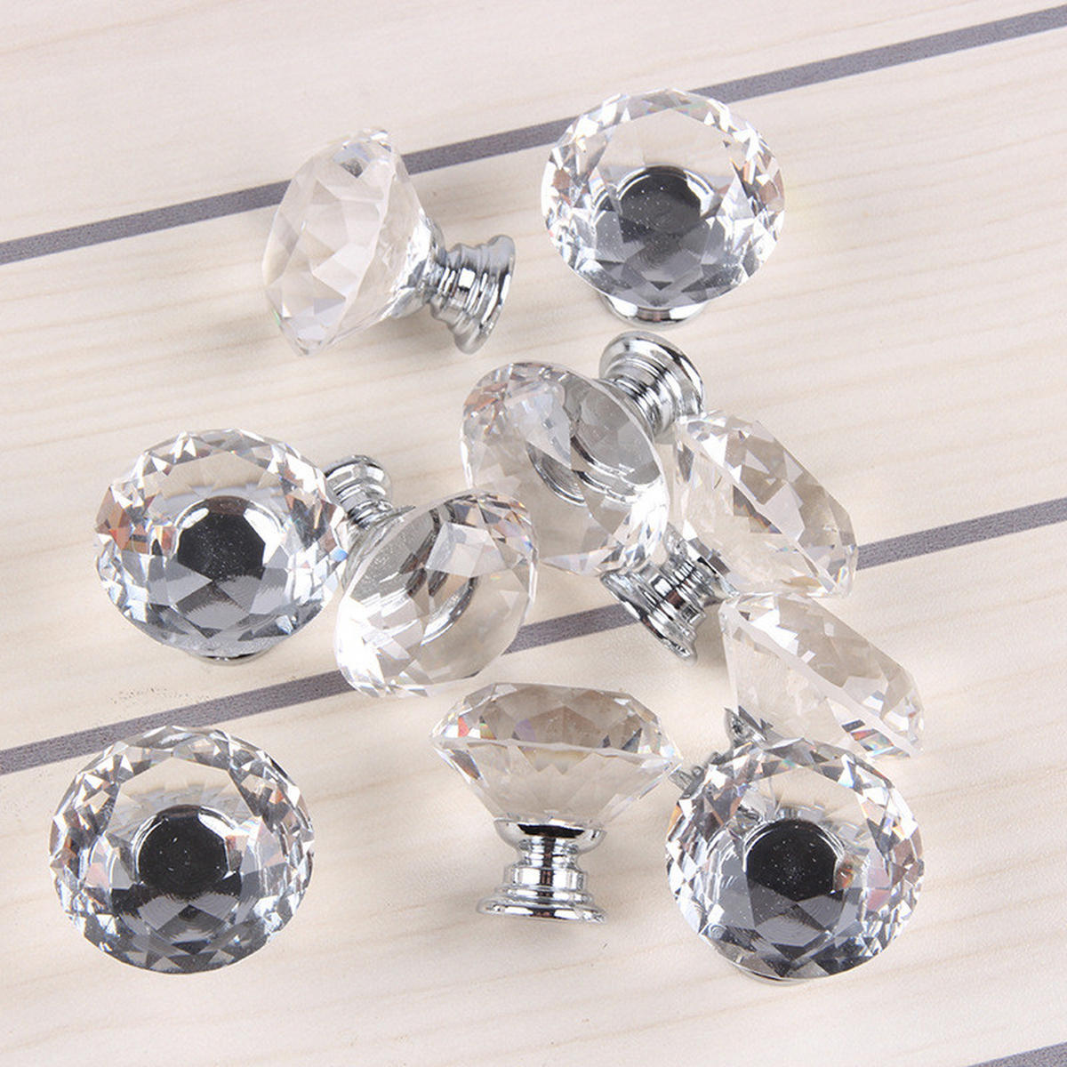 SCHRANKKNOPF Kristall Diamant 10er-Set 30 mm - Multicolor, Textil (3/3/3cm)