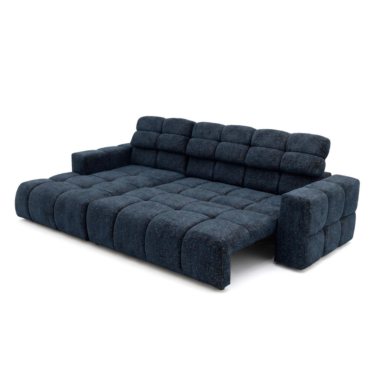 ECKSOFA TENDER Links mit Schlaffunktion und Verstellbare Kopfstützen, Chenille dunkelblau - Schwarz/Dunkelblau, Holz/Kunststoff (315/176cm) - Muffo