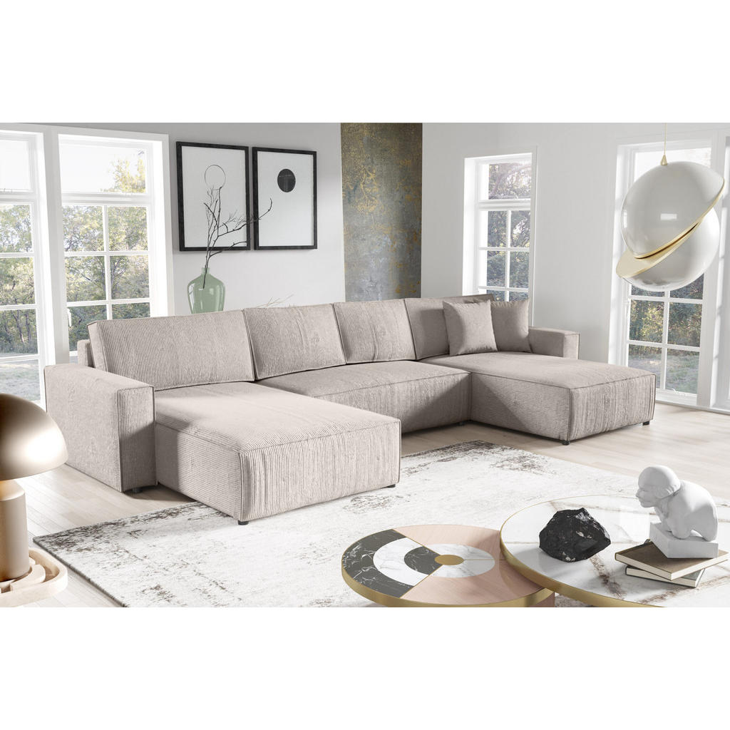 Thumbnail - Fedve Wohnlandschaft, Creme, Naturmaterialien, U-Form, 185x70x398 cm, Wohnzimmer, Sofas & Couches, Wohnlandschaften, Woh...