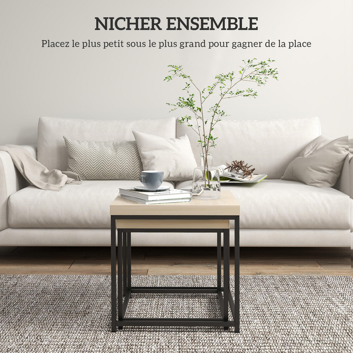 COUCHTISCH DE-15757 2er-Set nestbar Hellholz - Naturfarben, Metall (45/45/45cm) - ComfortXL