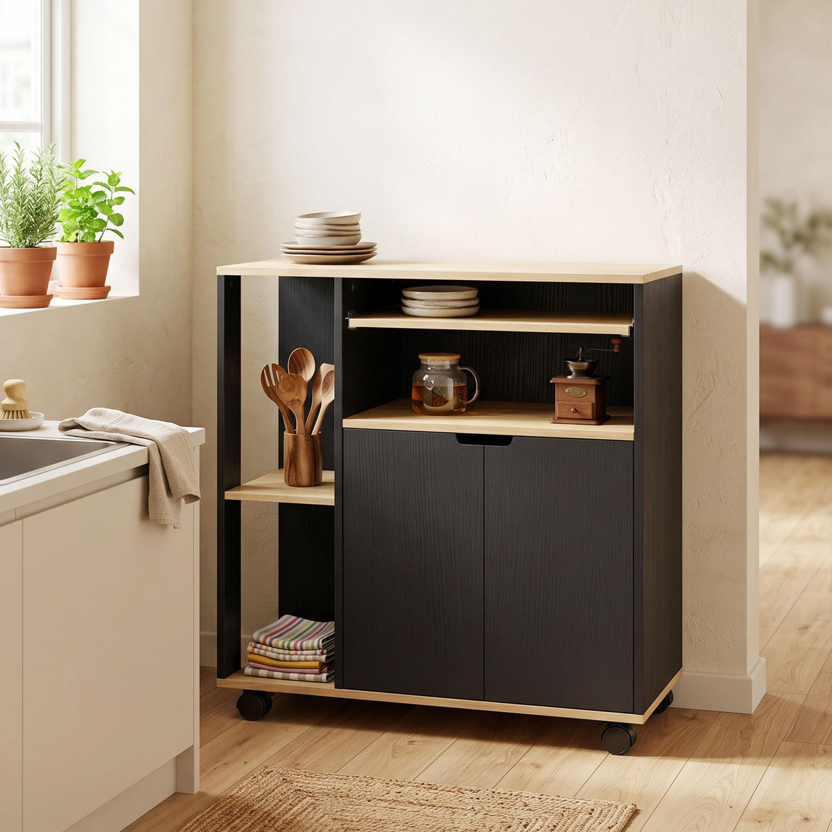 KÜCHENWAGEN MDF Schwarz - Schwarz, Holzwerkstoff (40/82/80cm) - HOMCOM