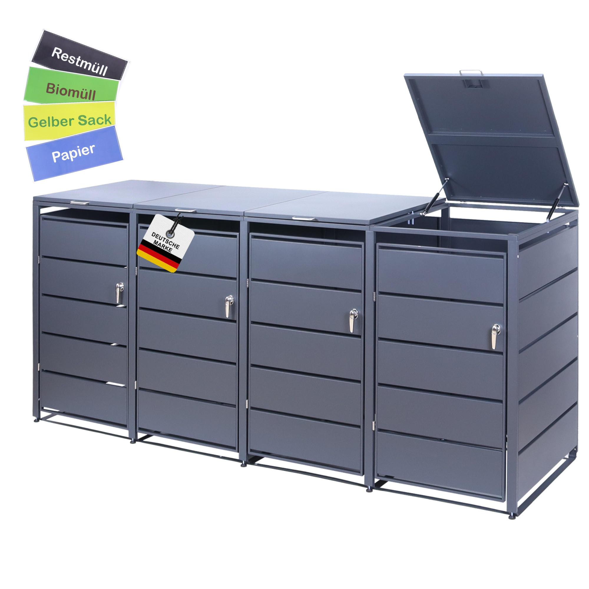 MÜLLTONNENBOX 4er - Anthrazit, Metall (260/116/80cm)
