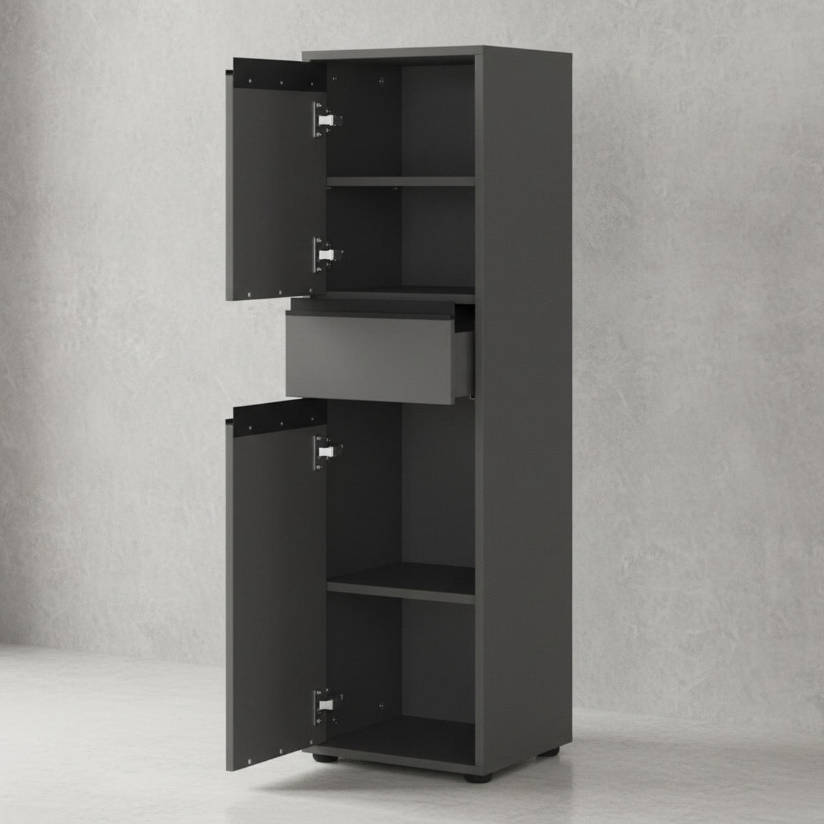 BADSCHRANK schmal HAMBURG Soft-Close, 33x121x34 cm | Graphit - Schwarz, Holzwerkstoff (33/121/34cm) - KADIMA DESIGN