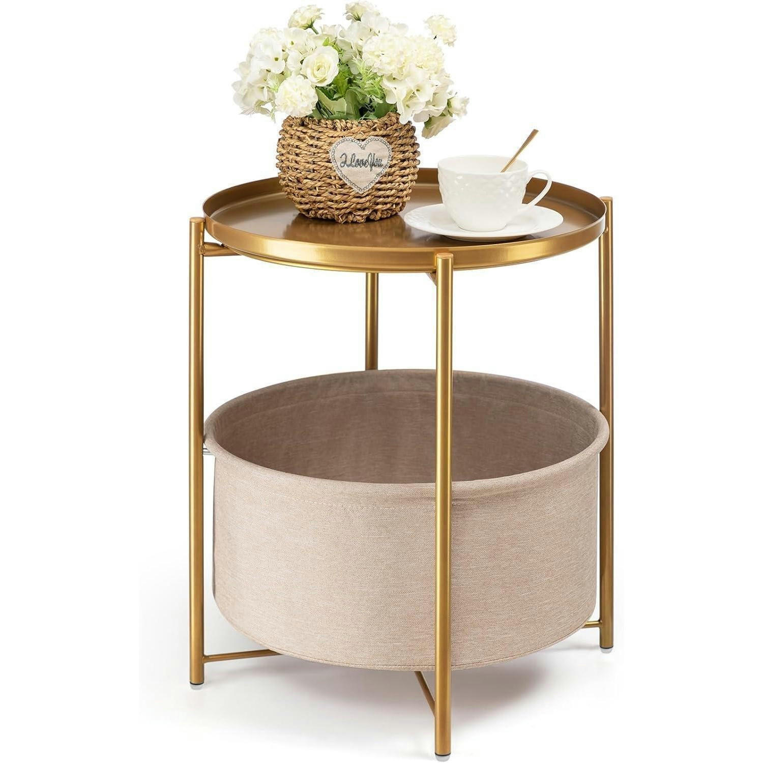 BEISTELLTISCH Rund mit Stauraum Gold - Goldfarben, Metall (45/45/52cm)