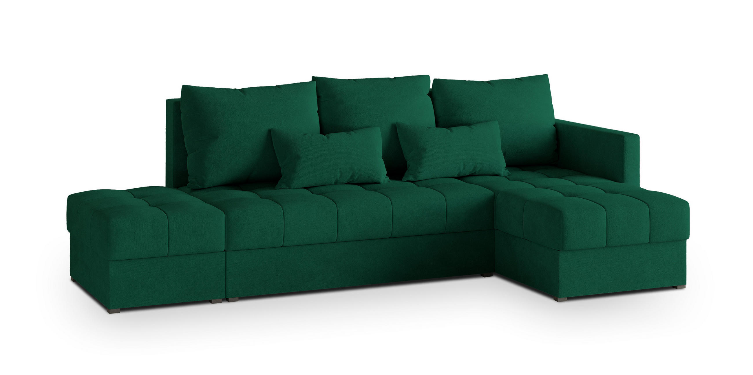 ECKSOFA LUMARI R-S Grün Plüsch-Stoff mit Schlaffunktion - Grün, Holz (262/143cm) - MASSENO