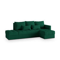 ECKSOFA LUMARI R-S Grün Plüsch-Stoff mit Schlaffunktion - Grün, Holz (262/143cm) - MASSENO