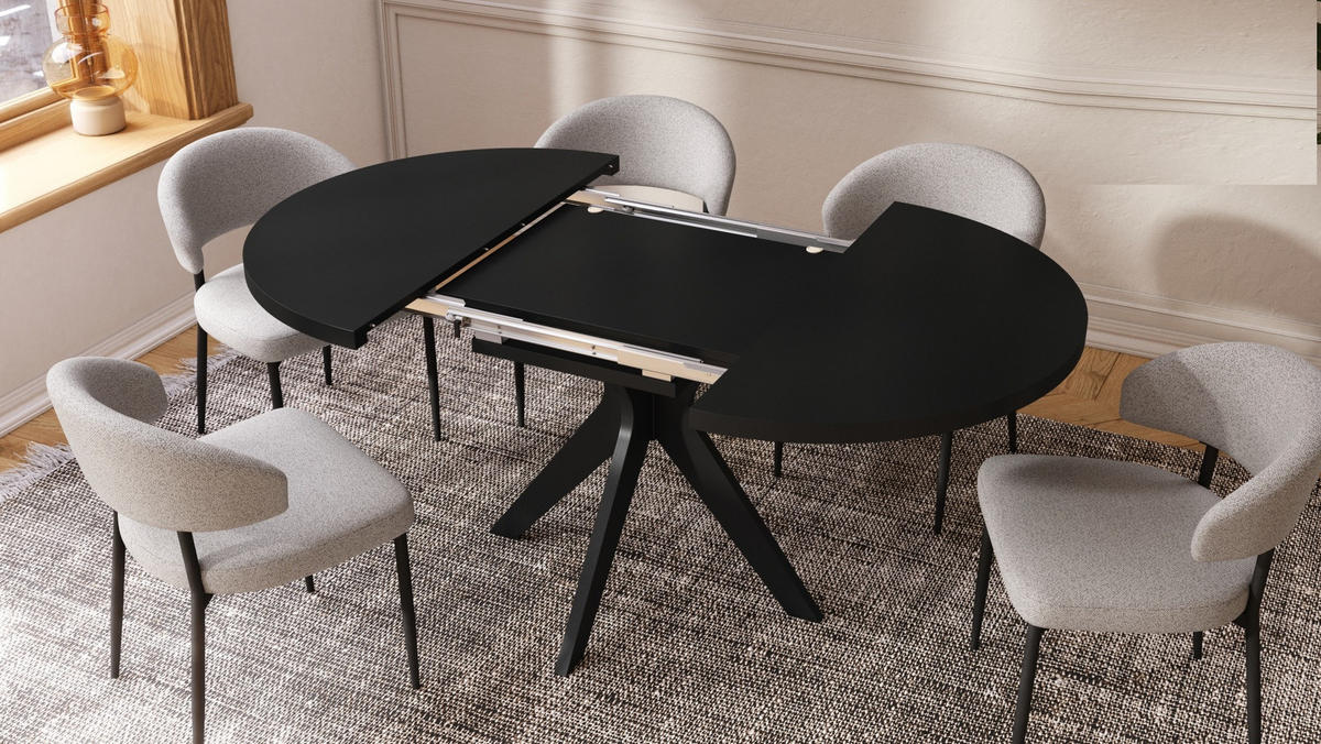 ESSTISCH rund Schwarz matt ausziehbar - Schwarz, Holzwerkstoff (110/110/77cm) - designimpex