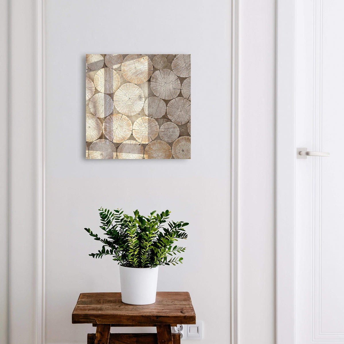 SCHLÜSSELBOX Schwarz 30x30 cm- Türöffnung nach rechts - Holzkreise - Beige, Metall (30/30/5cm) - TULUP