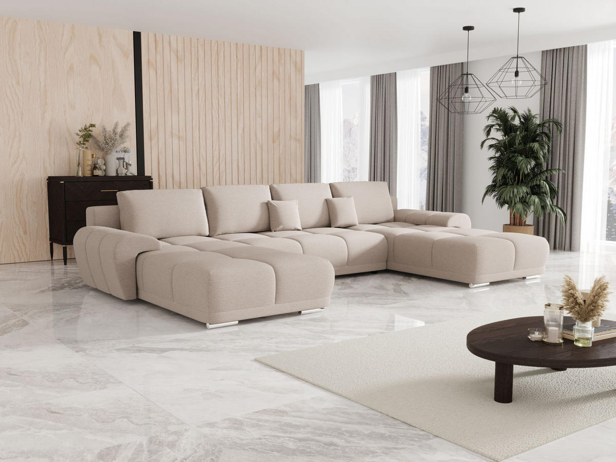 ECKSOFA BEGA U Links ARAGON 03 mit Schlaffunktion - Beige, Textil (372/87/185cm) - Bedante