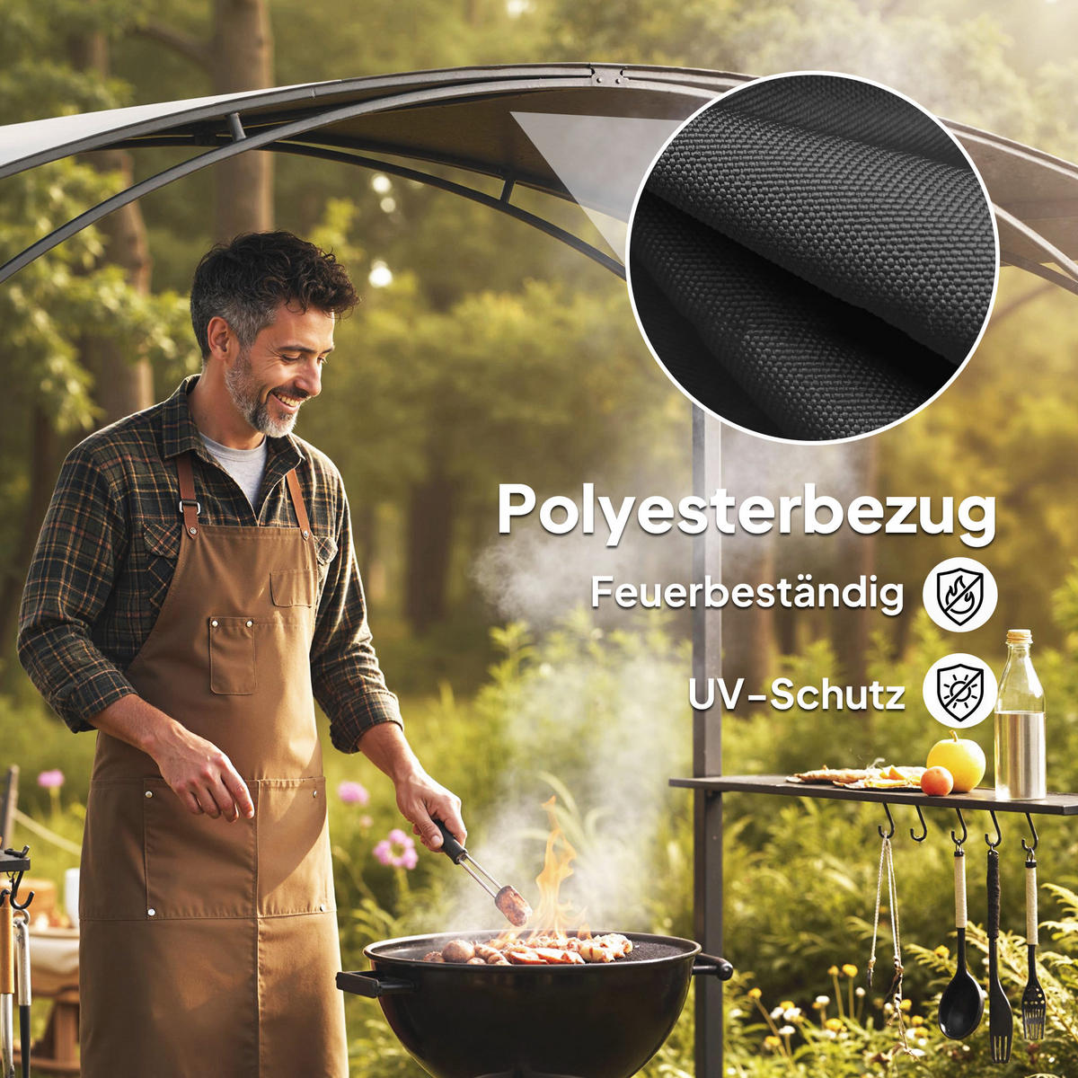 GRILLPAVILLON 245/152/218 cm Dunkelgrau - Dunkelgrau, Metall (152/218/245cm) - Outsunny