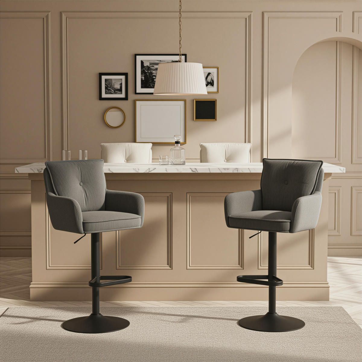 BARHOCKER Nova 2er-Set - Anthrazit/Schwarz, Textil/Metall (55/100/58cm) - DUBI Möbel