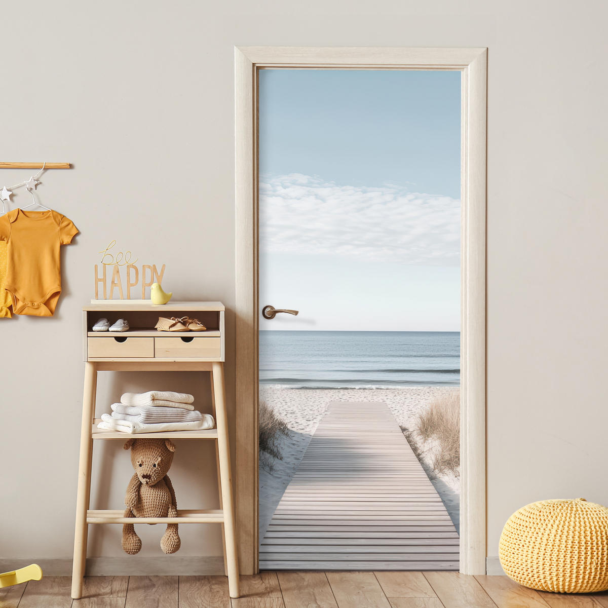 TÜRAUFKLEBER Pfad - Strand - Dünen - Natur Fototapete 75x205 cm - Türtapete - Hellgrau, Kunststoff (75/0.1cm) - MuchoWow