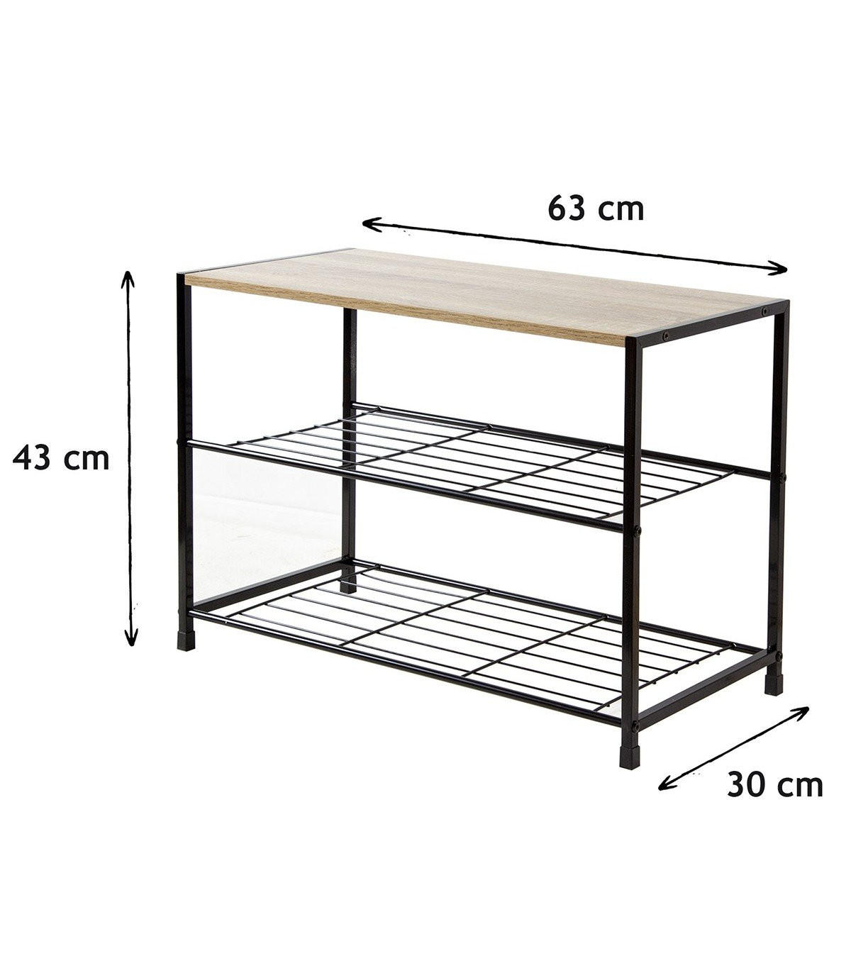 REGAL für Schuhe mit 3 Regalebenen - Schwarz, Metall (30/43/63cm) - Calicosy