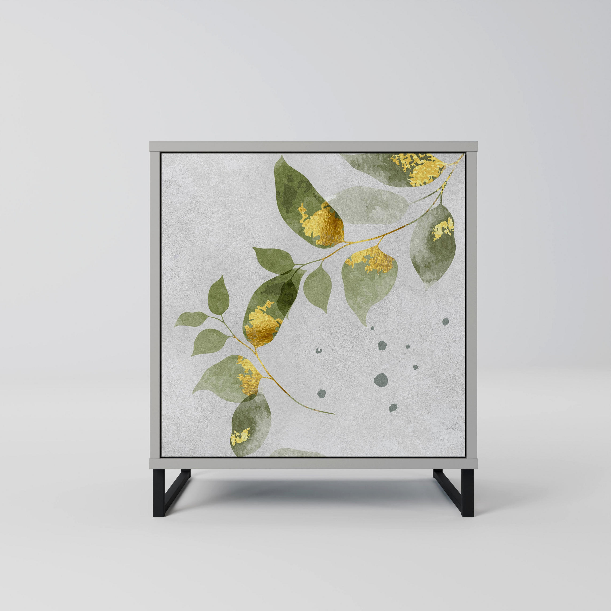 SIDEBOARD ELEGANT BOTANICS, Grau, 57,5x42x67,5 cm, Schwarze Metall-Rahmenfüße - Multicolor/Schwarz, Holzwerkstoff/Metall (57.5/67.5/42cm) - SpaceRebels