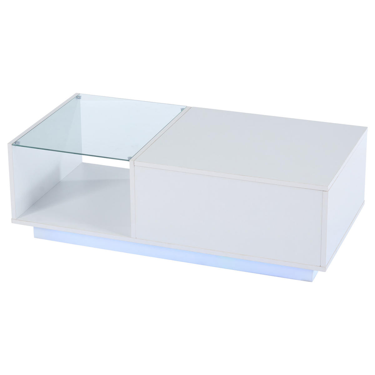 COUCHTISCH 100/50/(33-46,5) cm weiß höhenverstellbar mit LED-Beleuchtung und Stauraum - Weiß, Holzwerkstoff (100/50/46.5cm) - OKWISH