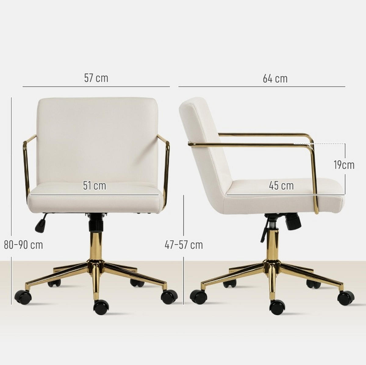 DREHSTUHL 57/64/80-90 cm cremeweiß aus Polyester höhenverstellbar - Creme, Kunststoff (57/90/64cm) - OKWISH