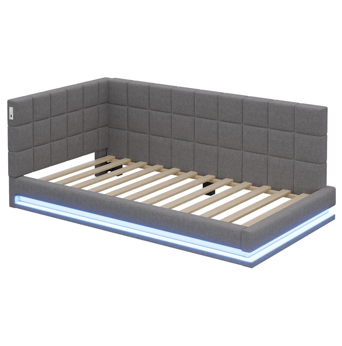 POLSTERBETT mit LED-Beleuchtung 90/200 cm mit USB und Lattenrost, Grau - Grau, Textil (90/200cm) - BEAOK