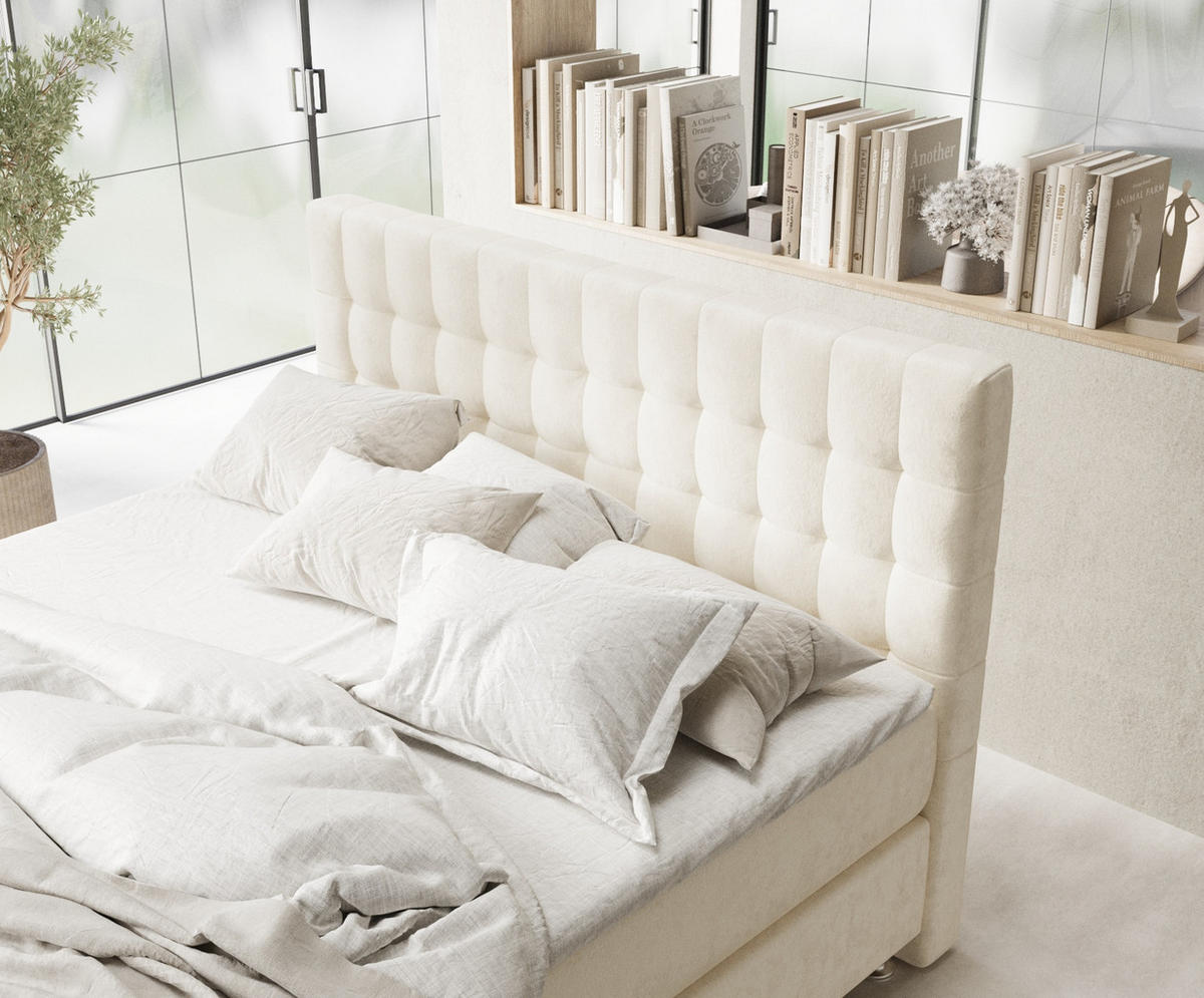BOXSPRINGBETT Sorrento Creme 180/200 cm mit Latex-Topper - Silberfarben/Creme, Holz/Holzwerkstoff (180/200cm) - Maison de Reve