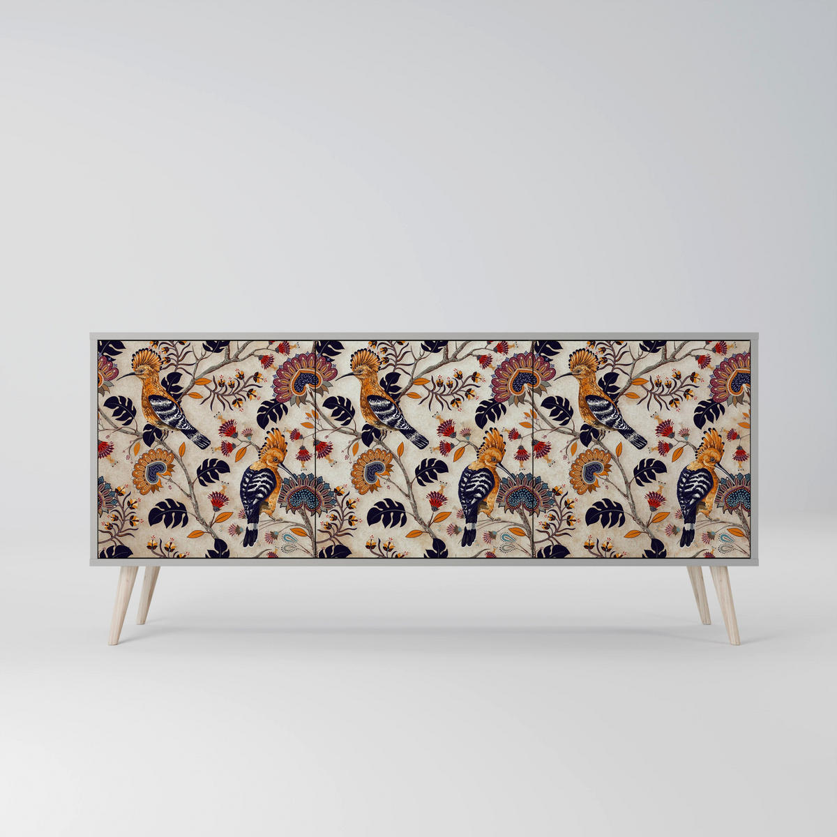 SIDEBOARD EMINENT HOOPOE, Eicheneffekt, 164,5x42x77,5 cm, 3 Türen - Eichefarben/Buchefarben, Holzwerkstoff/Buchenholz (164.5/77.5/42cm) - SpaceRebels