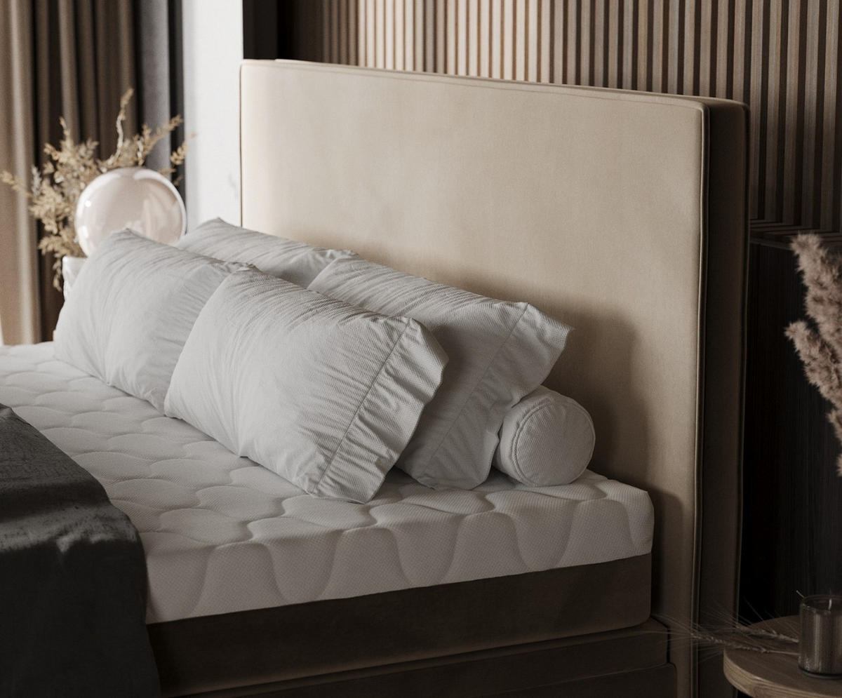 BOXBETT Zalla 180/200 cm Taupe im Paros Stoff - Taupe/Schwarz, Holz/Holzwerkstoff (180/200cm) - AltaBeds